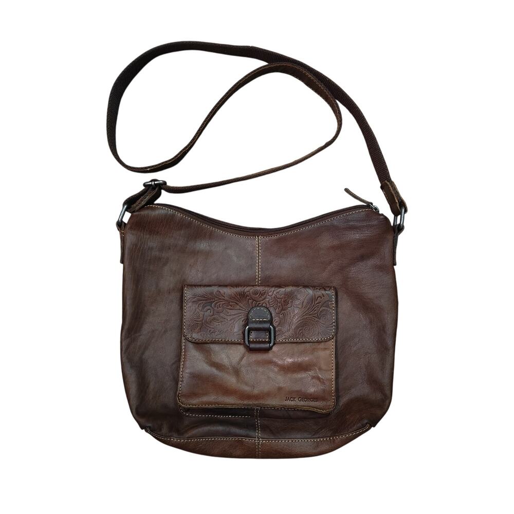 Jack Georges Voyager Embossed Floral Buffalo Leather Crossbody Hobo Bag